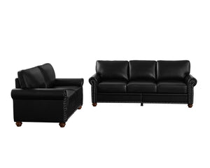 English Elm Living Room Sectional Sofa Set with Hidden Storage Pu Leather Nailhead Trim Black W1097S00273
