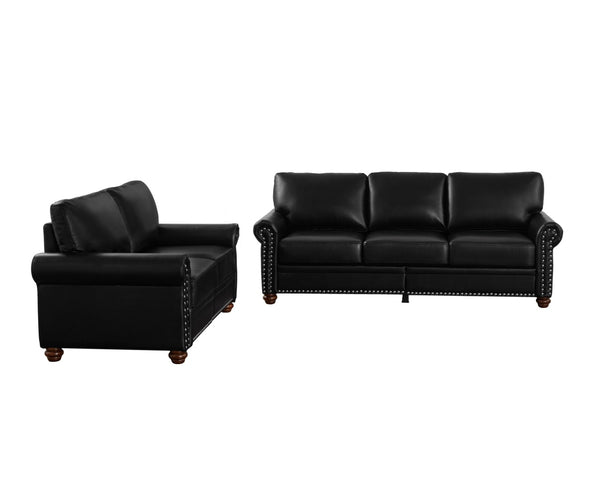 English Elm Living Room Sectional Sofa Set with Hidden Storage Pu Leather Nailhead Trim Black W1097S00273