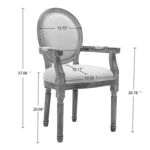English Elm French Vintage Solid Wood Dining Chair Set of 2 — Carved Handrail, Linen Upholstery, Dense Foam Comfort W1622123549