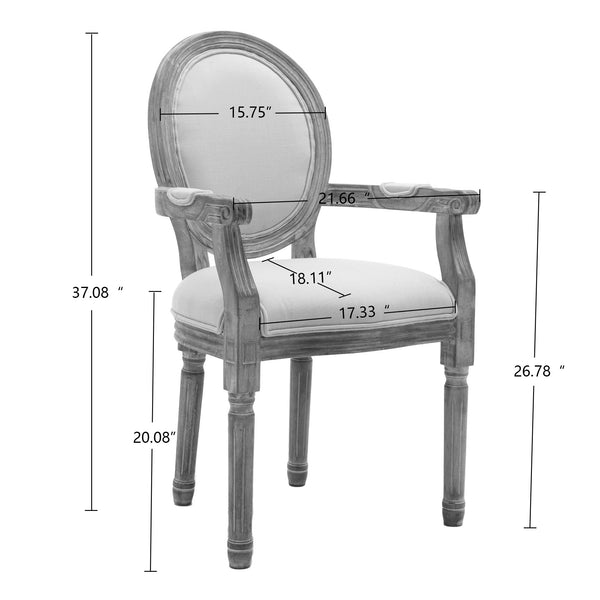 English Elm French Vintage Solid Wood Dining Chair Set of 2 — Carved Handrail, Linen Upholstery, Dense Foam Comfort W1622123549
