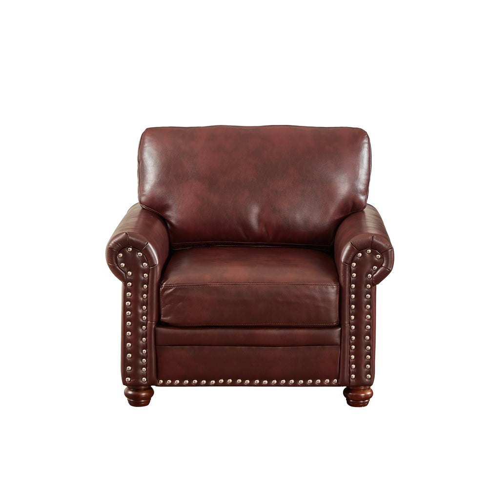 English Elm Living One Seat Sofa Chair with Faux Leather Upholstery, Solid Wood Frame and Comfortable Foam Cushion Burgundy W1097125452