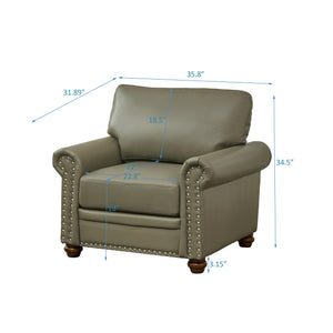 English Elm Living One Seat Sofa Chair with Faux Leather Upholstery, Solid Wood Frame and Comfortable Foam Cushion Grey W1097125451