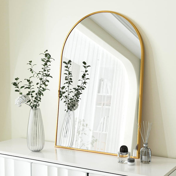 English Elm 20x30 Arched Bathroom Mirror with Anti-Rust Metal Frame, Shatterproof HD Glass, Easy Wall Mount Gold W2203P303814