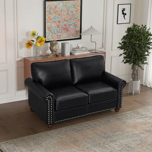 English Elm Living Room Sofa With Storage - Stylish 2+3 Sectional In Black Faux Leather For Modern Comfort W1097S00090