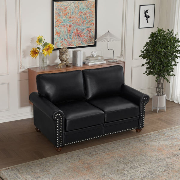 English Elm Living Room Sectional Sofa Set with Hidden Storage Pu Leather Nailhead Trim Black W1097S00273
