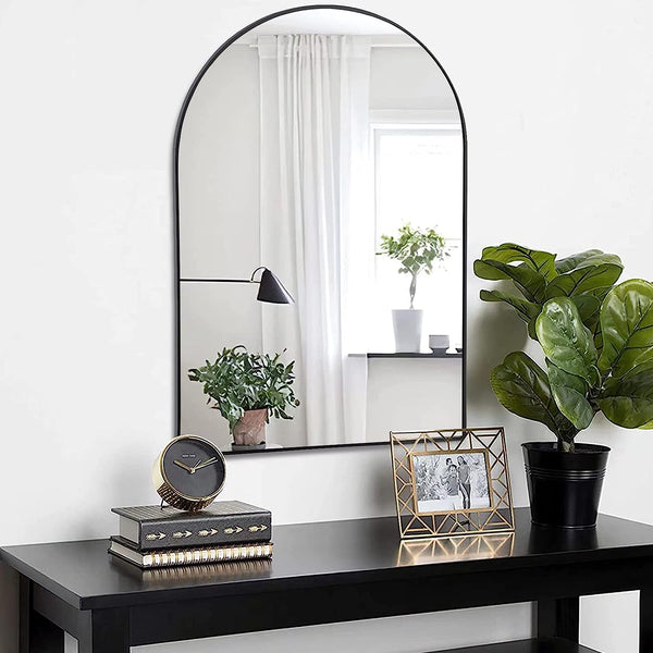 English Elm 24X36 Inch Black Metal Framed Arched Bathroom Mirror - Stylish, Durable, Distortion-Free Reflection W2203P303839