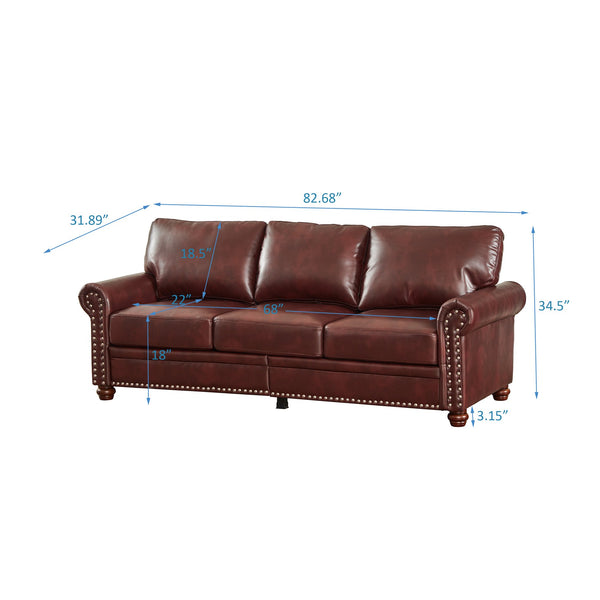 English Elm Classic Chesterfield sofa elegant faux leather 3-seater 88.5"L durable solid wood frame high weight capacity Burgundy W1097S00089