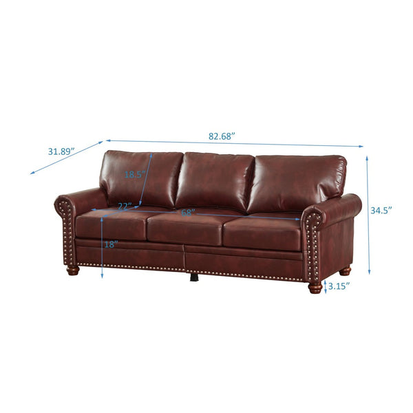 English Elm Living Room Sectional Sofa Set with Hidden Storage Pu Leather Nailhead Trim Burgundy W1097S00274