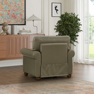 English Elm Living One Seat Sofa Chair with Faux Leather Upholstery, Solid Wood Frame and Comfortable Foam Cushion Grey W1097125451