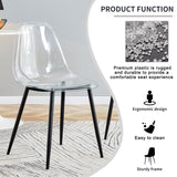 English Elm Modern Minimalist Transparent Dining Chair, Plastic Chair, Armless Crystal Chair, Nordic Creative Makeup Stool, Negotiation Chair, Set Of 4 Pieces, Black Metal Legs,Tw-1200