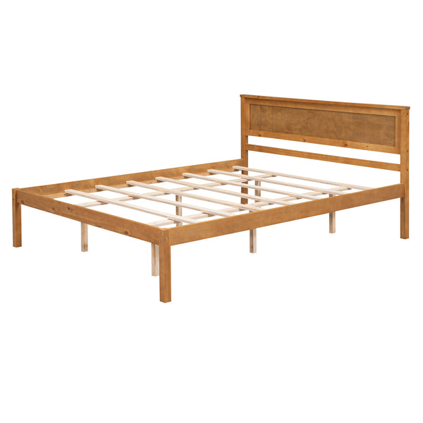 English Elm Platform Bed Sturdy Wood Slat Support with Headboard, No Box Spring Needed, Queen Size, Rustic Chic Finish Oak WF212813AAN