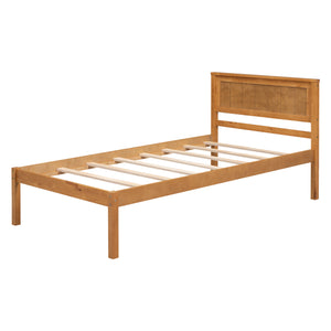 English Elm Platform Bed Frame with Headboard — Sturdy Pine & MDF Slat Support, No Box Spring Needed, Twin Oak WF212811AAN