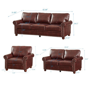 English Elm Living Room Faux Leather Sectional Set with Hidden Storage and Nailhead Trim Seating Burgundy W1097S00277