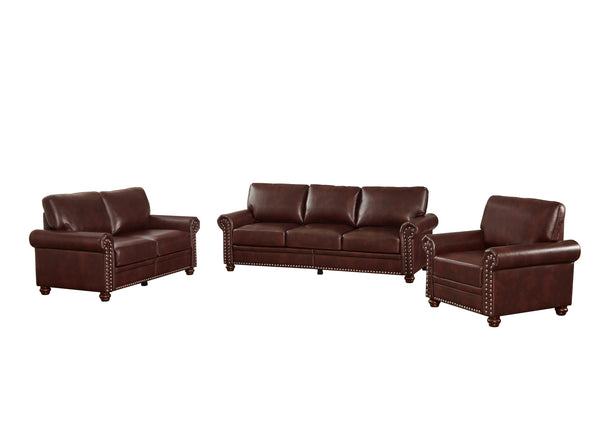English Elm Living Room Sofa With Storage - Stylish 1+2+3 Sectional In Burgundy Faux Leather For Comfort & Functionality W1097S00095