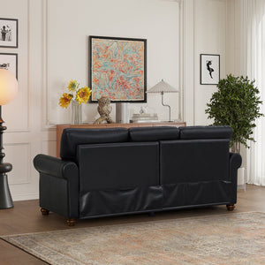 English Elm Classic Chesterfield sofa elegant faux leather 3-seater 88.5"L durable solid wood frame high weight capacity Black W1097S00087