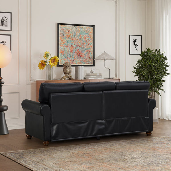 English Elm Classic Chesterfield sofa elegant faux leather 3-seater 88.5"L durable solid wood frame high weight capacity Black W1097S00087