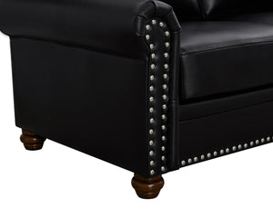 English Elm Living Room Faux Leather Sectional Set with Hidden Storage and Nailhead Trim Seating Black W1097S00276
