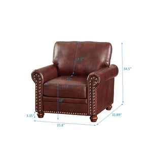 English Elm Living One Seat Sofa Chair with Faux Leather Upholstery, Solid Wood Frame and Comfortable Foam Cushion Burgundy W1097125452