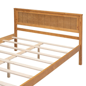 English Elm Platform Full Bed Frame with Headboard — Rustic-Modern Pine & MDF Slatted Support, No Box Spring Needed, Sturdy Oak WF212812AAN