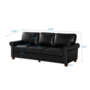 English Elm Classic Chesterfield sofa elegant faux leather 3-seater 88.5"L durable solid wood frame high weight capacity Black W1097S00087