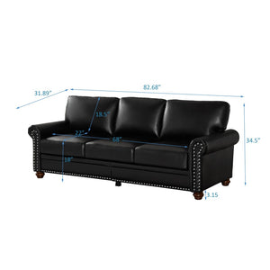 English Elm Classic Three Seat Faux Leather Sofa with Nailhead Trim and Under Storage W1097S00270