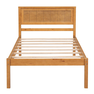 English Elm Platform Bed Frame with Headboard — Sturdy Pine & MDF Slat Support, No Box Spring Needed, Twin Oak WF212811AAN