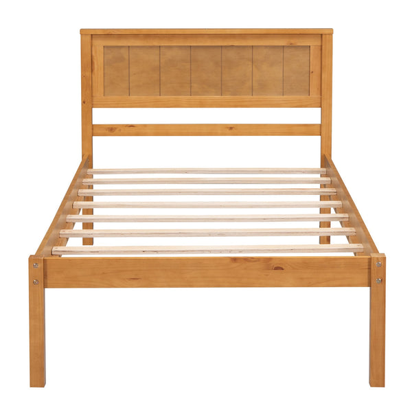English Elm Platform Bed Frame with Headboard — Sturdy Pine & MDF Slat Support, No Box Spring Needed, Twin Oak WF212811AAN