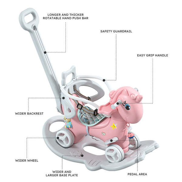 English Elm Rocking Unicorn 4in1 Toddler Ride on Balance Bike Board Push Handle Hdpe Safe W509125829