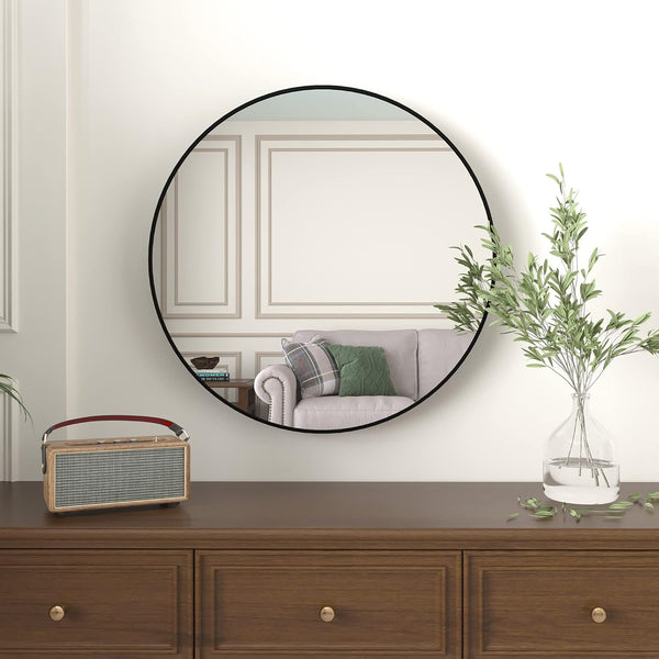 English Elm 36 Inch Round Metal Framed Bathroom Mirror 36" Large 4mm HD Glass Shatterproof Film Reinforced Hooks Black W2203P303274