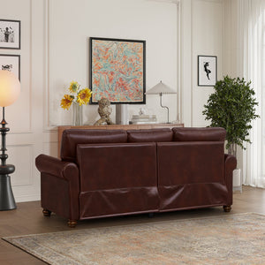 English Elm Classic Chesterfield sofa elegant faux leather 3-seater 88.5"L durable solid wood frame high weight capacity Burgundy W1097S00089
