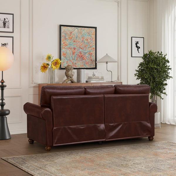 English Elm Classic Chesterfield sofa elegant faux leather 3-seater 88.5"L durable solid wood frame high weight capacity Burgundy W1097S00089
