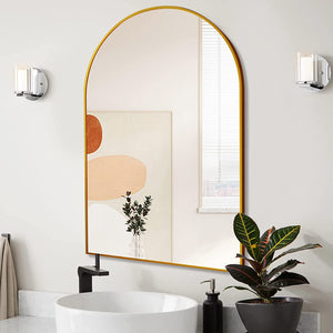 English Elm 20x30 Arched Bathroom Mirror with Anti-Rust Metal Frame, Shatterproof HD Glass, Easy Wall Mount Gold W2203P303814