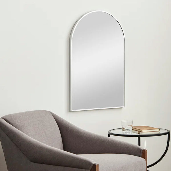 English Elm 24X36 Inch Silver Metal Framed Arched Bathroom Mirror - Elegant Wall Accent For Modern Spaces W2203P303844