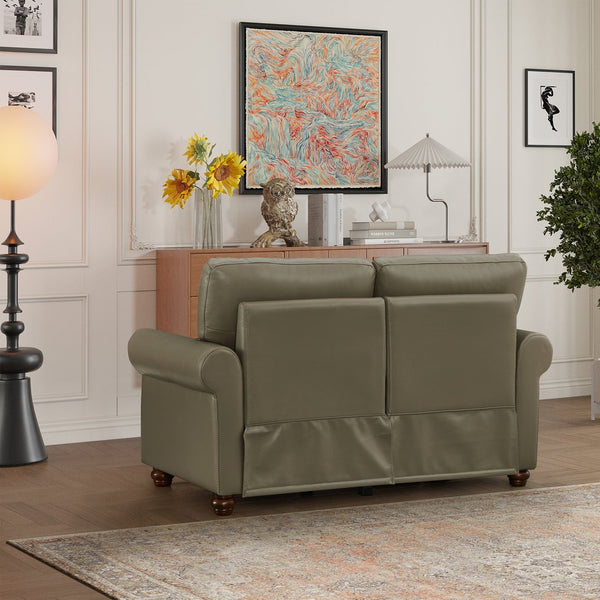 English Elm Living Room Loveseat Chair In Taupe Faux Leather - Modern Comfort With Hidden Storage For Small Spaces W1097S00085