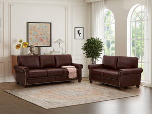 English Elm Living Room Sofa With Storage - Stylish 2+3 Sectional In Burgundy Faux Leather For Comfort & Functionality W1097S00092