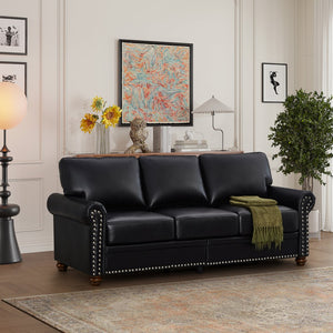 English Elm Classic Chesterfield sofa elegant faux leather 3-seater 88.5"L durable solid wood frame high weight capacity Black W1097S00087