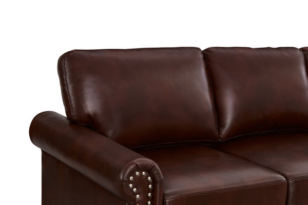English Elm Living Room Sectional Sofa Set with Hidden Storage Pu Leather Nailhead Trim Burgundy W1097S00274