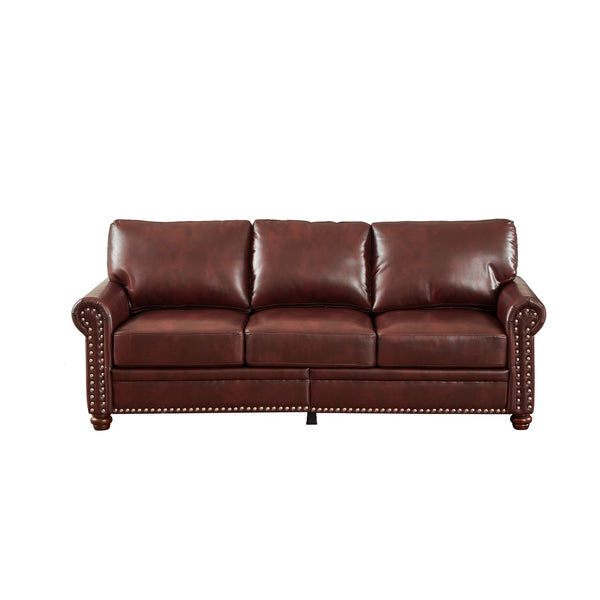 English Elm Classic Chesterfield sofa elegant faux leather 3-seater 88.5"L durable solid wood frame high weight capacity Burgundy W1097S00089