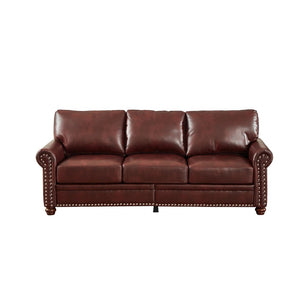 English Elm Classic Three Seat Faux Leather Sofa with Nailhead Trim and Hidden Storage W1097S00271