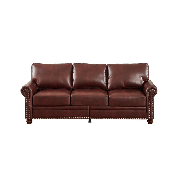 English Elm Classic Three Seat Faux Leather Sofa with Nailhead Trim and Hidden Storage W1097S00271