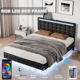 Hearth and Haven Full Size Floating Bed Frame with Led Lights and Usb Charging, Modern Upholstered Platform Led Bed Frame, Black(Full) WF309336AAB