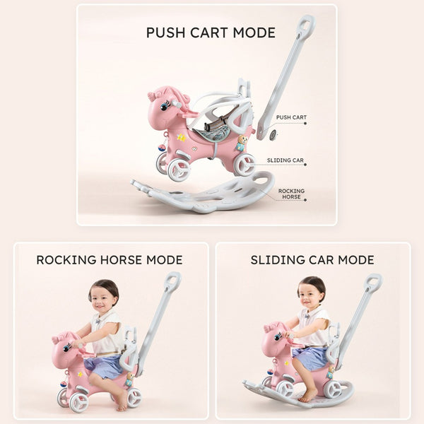 English Elm Rocking Unicorn 4in1 Toddler Ride on Balance Bike Board Push Handle Hdpe Safe W509125829