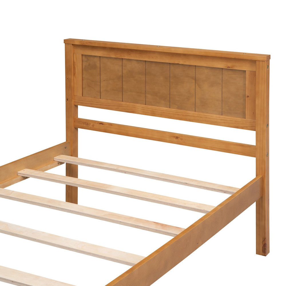 English Elm Platform Bed Frame with Headboard — Sturdy Pine & MDF Slat Support, No Box Spring Needed, Twin Oak WF212811AAN