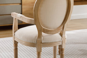 English Elm French Vintage Solid Wood Dining Chair Set of 2 — Carved Handrail, Linen Upholstery, Dense Foam Comfort W1622123549
