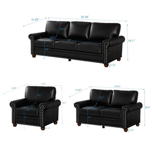 English Elm Living Room Faux Leather Sectional Set with Hidden Storage and Nailhead Trim Seating Black W1097S00276