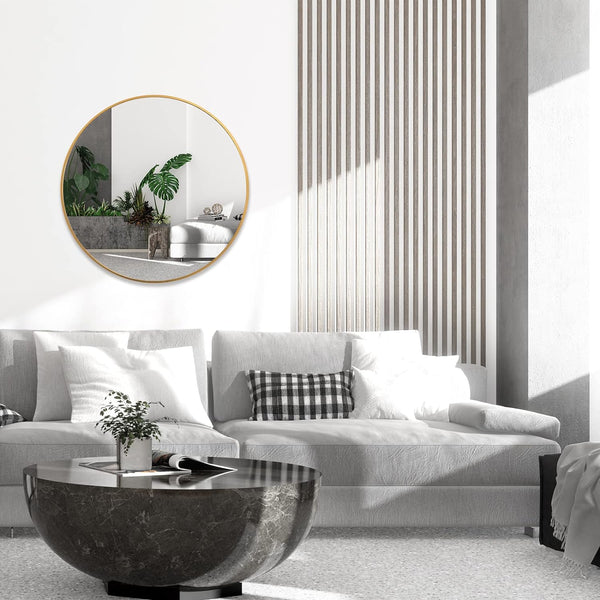 English Elm 36 Inch Round Metal Framed Bathroom Mirror 36" Large 4mm HD Glass Shatterproof Film Reinforced Hooks Gold W2203P303280