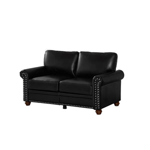 English Elm Living Room Sofa Loveseat - Modern Black Faux Leather With Storage, Comfort & Easy Care Design W1097S00084