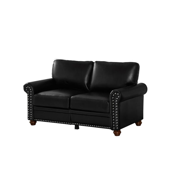 English Elm Living Room Sofa Loveseat - Modern Black Faux Leather With Storage, Comfort & Easy Care Design W1097S00084