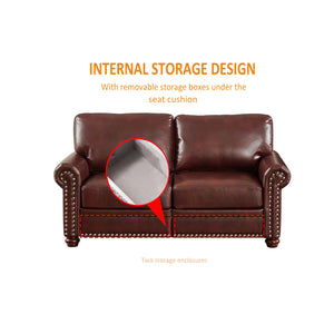 English Elm Living Room Loveseat Chair In Burgundy Faux Leather With Storage For Stylish Comfort & Support W1097S00086