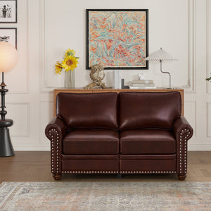 English Elm Living Room Loveseat Chair In Burgundy Faux Leather With Storage For Stylish Comfort & Support W1097S00086